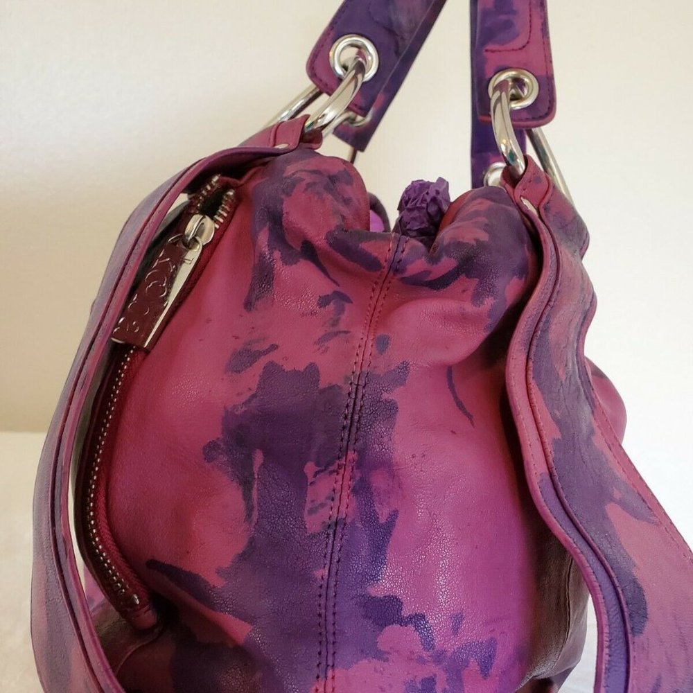Kooba Leather Purse Hobo Handbag purple navy blue fuscia pink painted tie dyed - Picture 3 of 16